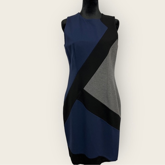 Ladies White House Black Market Grey Color Block Dress Size 10 - Picture 4 of 10